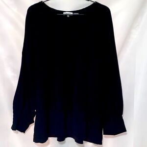 CALVIN KLEIN  WO SIZE 3X BLACK BLOUSE LONG SLEEVE OPEN SLEEVE ELASTIC COLLAR EUC